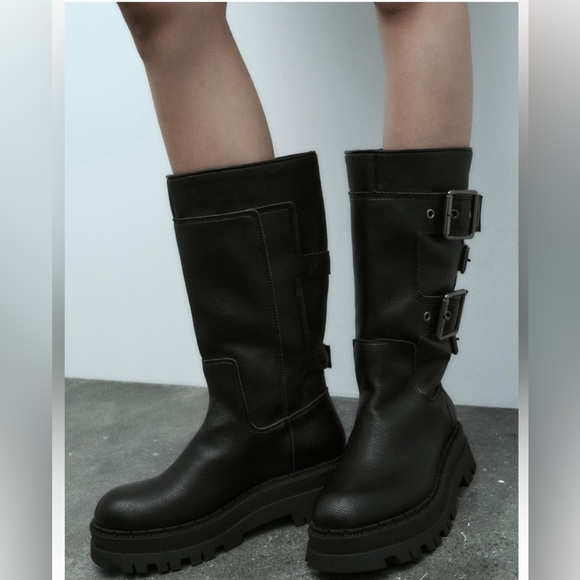 Zara Shoes - Zara Buckled Lug Sole Ankle Boots